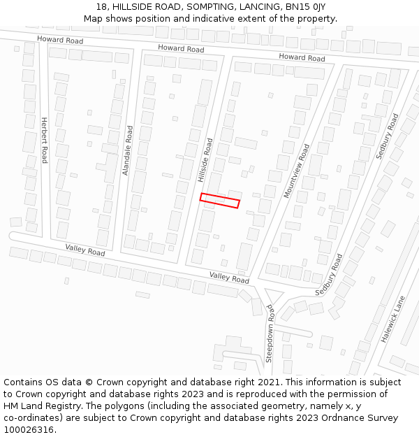 18, HILLSIDE ROAD, SOMPTING, LANCING, BN15 0JY: Location map and indicative extent of plot