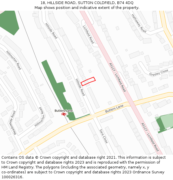 18, HILLSIDE ROAD, SUTTON COLDFIELD, B74 4DQ: Location map and indicative extent of plot
