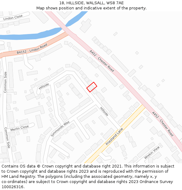 18, HILLSIDE, WALSALL, WS8 7AE: Location map and indicative extent of plot