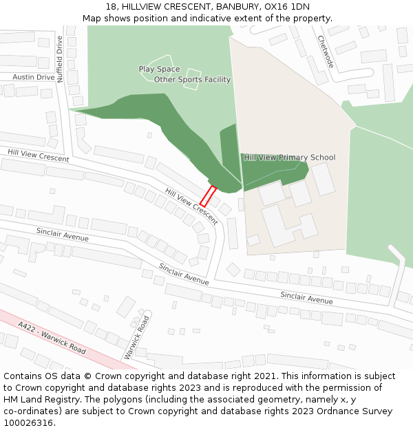 18, HILLVIEW CRESCENT, BANBURY, OX16 1DN: Location map and indicative extent of plot