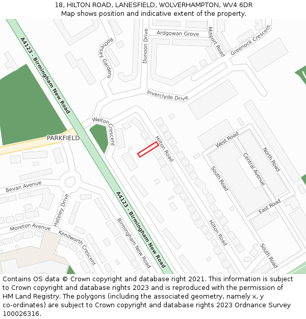 18, HILTON ROAD, LANESFIELD, WOLVERHAMPTON, WV4 6DR: Location map and indicative extent of plot