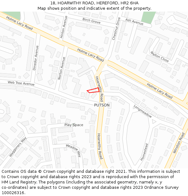 18, HOARWITHY ROAD, HEREFORD, HR2 6HA: Location map and indicative extent of plot