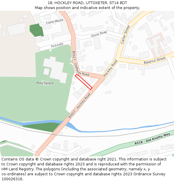 18, HOCKLEY ROAD, UTTOXETER, ST14 8DT: Location map and indicative extent of plot