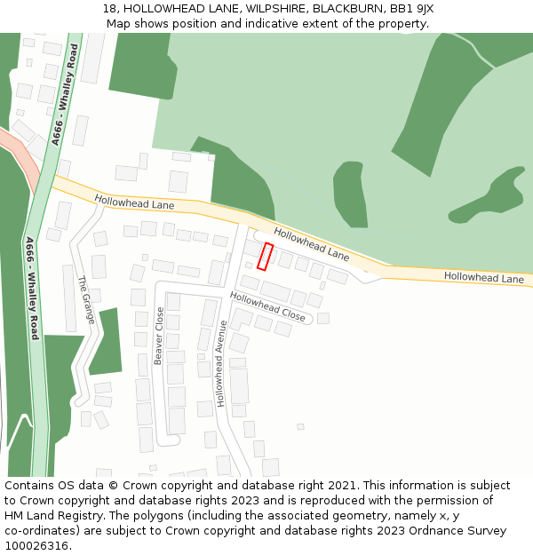 18, HOLLOWHEAD LANE, WILPSHIRE, BLACKBURN, BB1 9JX: Location map and indicative extent of plot