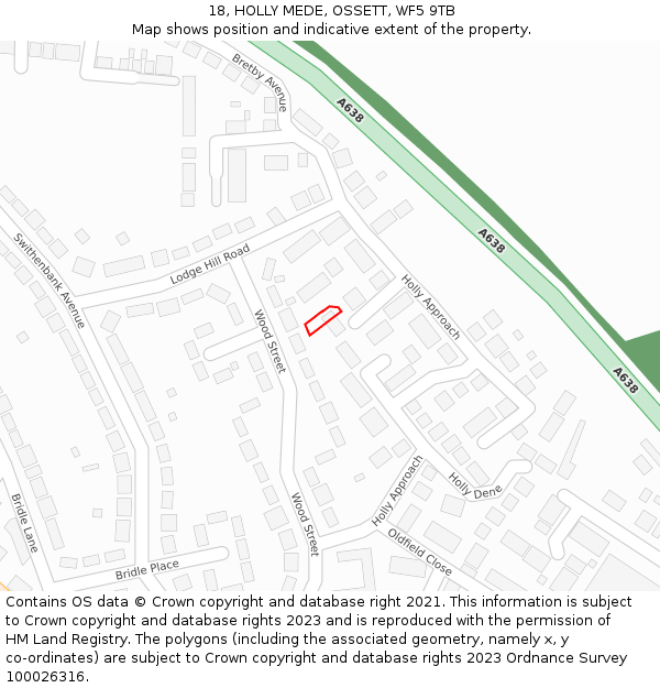 18, HOLLY MEDE, OSSETT, WF5 9TB: Location map and indicative extent of plot