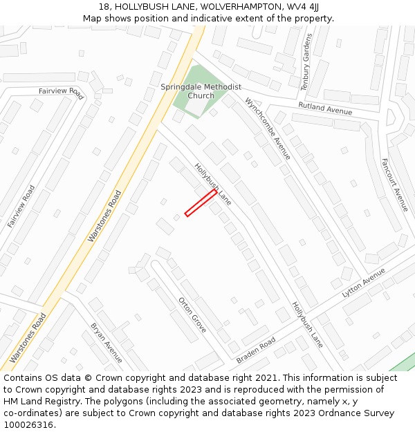 18, HOLLYBUSH LANE, WOLVERHAMPTON, WV4 4JJ: Location map and indicative extent of plot