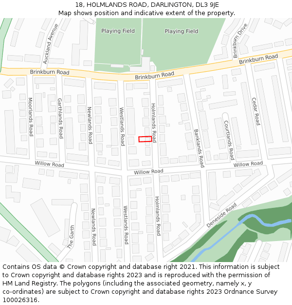 18, HOLMLANDS ROAD, DARLINGTON, DL3 9JE: Location map and indicative extent of plot