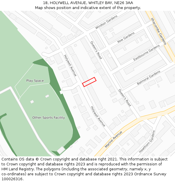 18, HOLYWELL AVENUE, WHITLEY BAY, NE26 3AA: Location map and indicative extent of plot