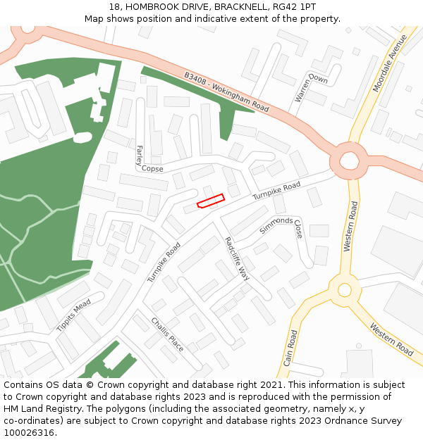 18, HOMBROOK DRIVE, BRACKNELL, RG42 1PT: Location map and indicative extent of plot