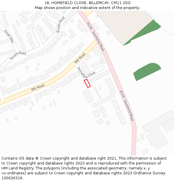 18, HOMEFIELD CLOSE, BILLERICAY, CM11 2SG: Location map and indicative extent of plot