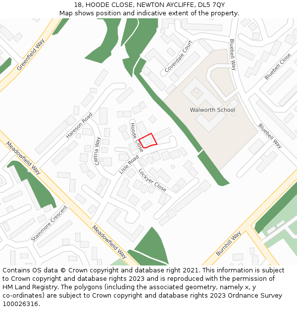 18, HOODE CLOSE, NEWTON AYCLIFFE, DL5 7QY: Location map and indicative extent of plot