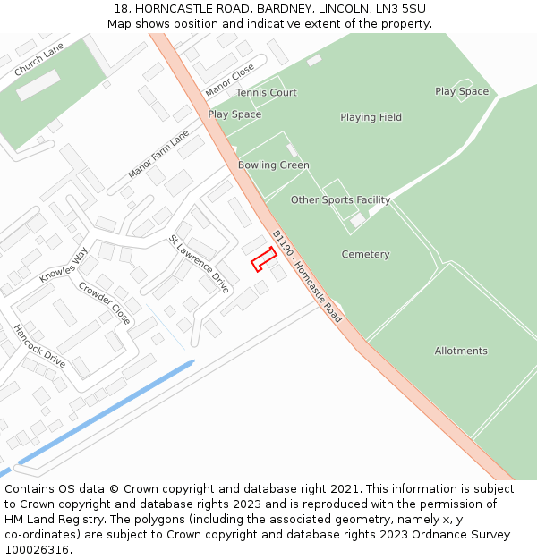 18, HORNCASTLE ROAD, BARDNEY, LINCOLN, LN3 5SU: Location map and indicative extent of plot