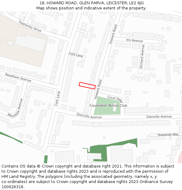 18, HOWARD ROAD, GLEN PARVA, LEICESTER, LE2 9JG: Location map and indicative extent of plot