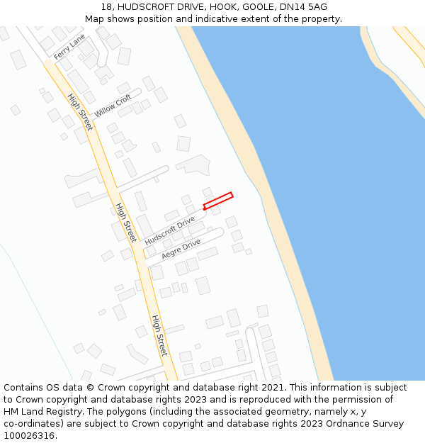 18, HUDSCROFT DRIVE, HOOK, GOOLE, DN14 5AG: Location map and indicative extent of plot