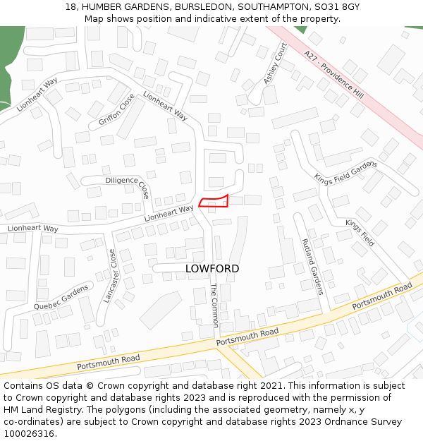 18, HUMBER GARDENS, BURSLEDON, SOUTHAMPTON, SO31 8GY: Location map and indicative extent of plot