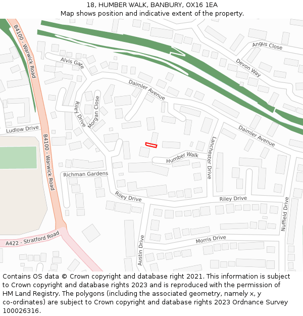 18, HUMBER WALK, BANBURY, OX16 1EA: Location map and indicative extent of plot