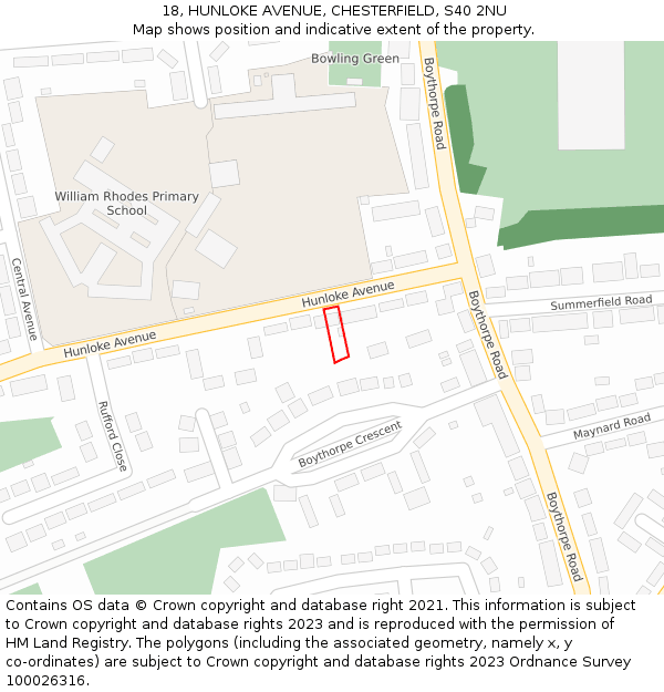 18, HUNLOKE AVENUE, CHESTERFIELD, S40 2NU: Location map and indicative extent of plot
