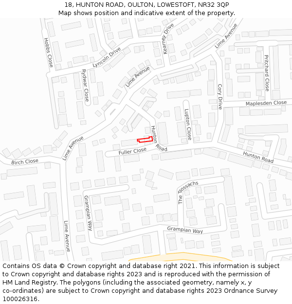 18, HUNTON ROAD, OULTON, LOWESTOFT, NR32 3QP: Location map and indicative extent of plot