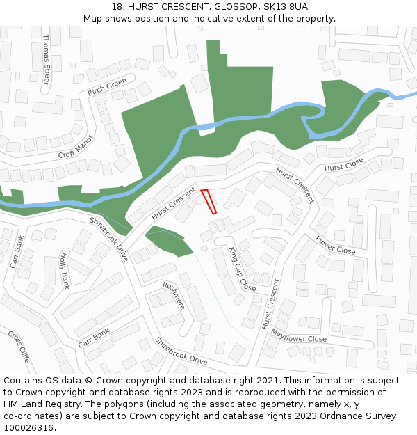 18, HURST CRESCENT, GLOSSOP, SK13 8UA: Location map and indicative extent of plot