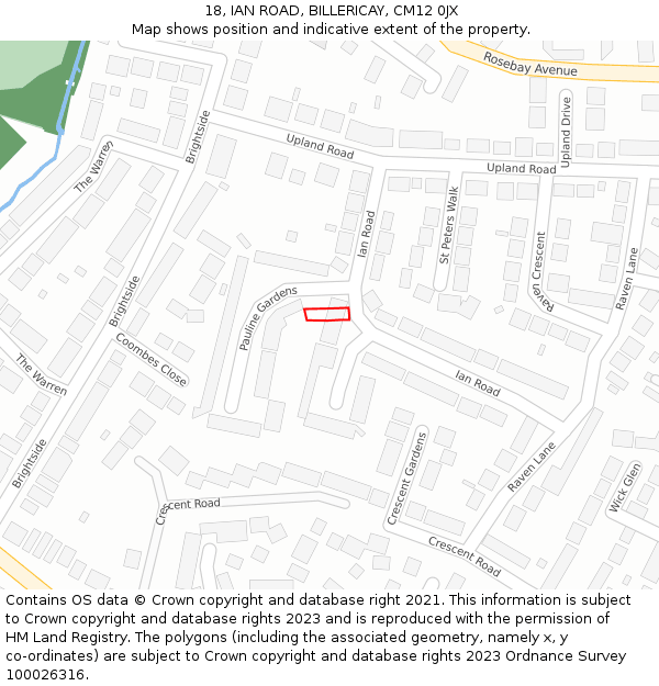 18, IAN ROAD, BILLERICAY, CM12 0JX: Location map and indicative extent of plot