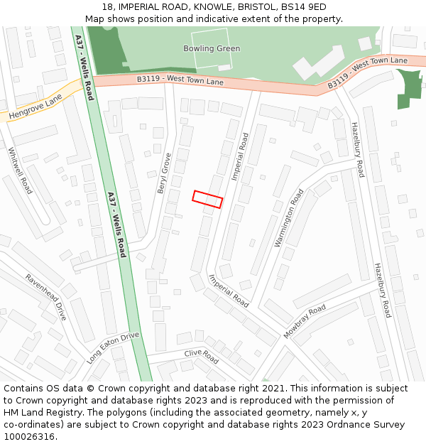 18, IMPERIAL ROAD, KNOWLE, BRISTOL, BS14 9ED: Location map and indicative extent of plot