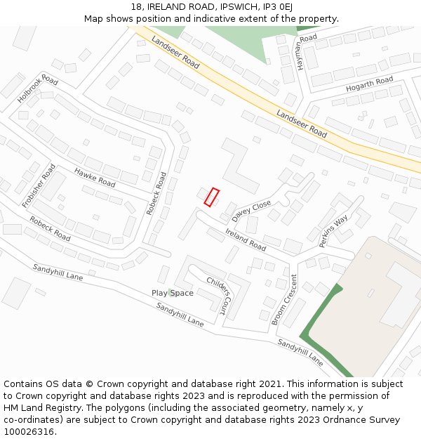 18, IRELAND ROAD, IPSWICH, IP3 0EJ: Location map and indicative extent of plot