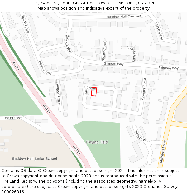 18, ISAAC SQUARE, GREAT BADDOW, CHELMSFORD, CM2 7PP: Location map and indicative extent of plot