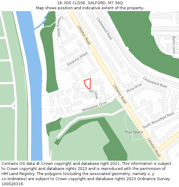 18, ISIS CLOSE, SALFORD, M7 3AQ: Location map and indicative extent of plot