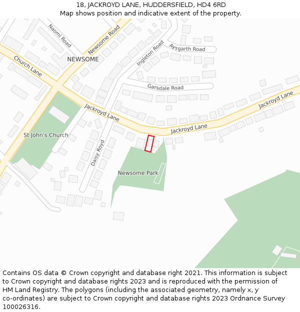 18, JACKROYD LANE, HUDDERSFIELD, HD4 6RD: Location map and indicative extent of plot