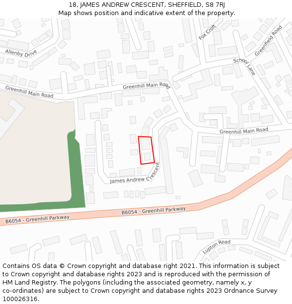 18, JAMES ANDREW CRESCENT, SHEFFIELD, S8 7RJ: Location map and indicative extent of plot