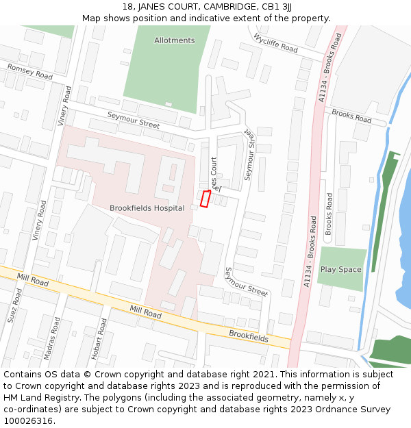 18, JANES COURT, CAMBRIDGE, CB1 3JJ: Location map and indicative extent of plot