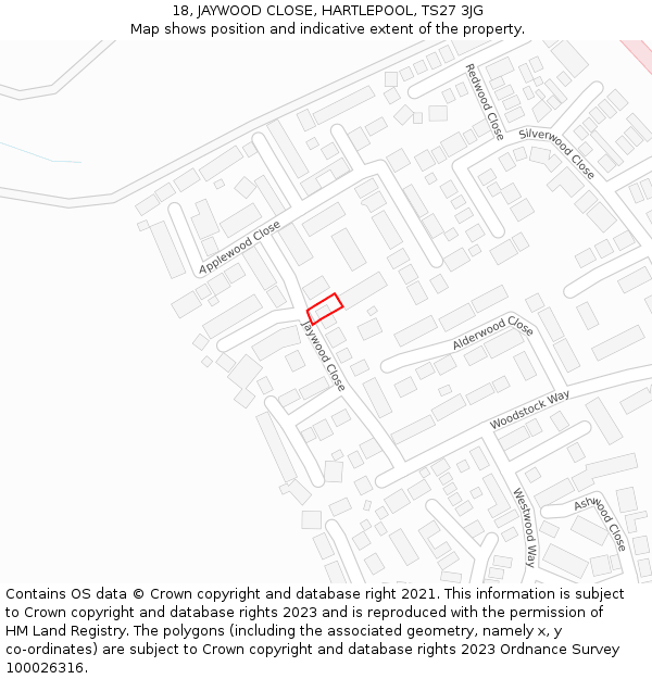 18, JAYWOOD CLOSE, HARTLEPOOL, TS27 3JG: Location map and indicative extent of plot