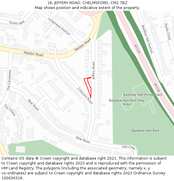 18, JEFFERY ROAD, CHELMSFORD, CM2 7BZ: Location map and indicative extent of plot