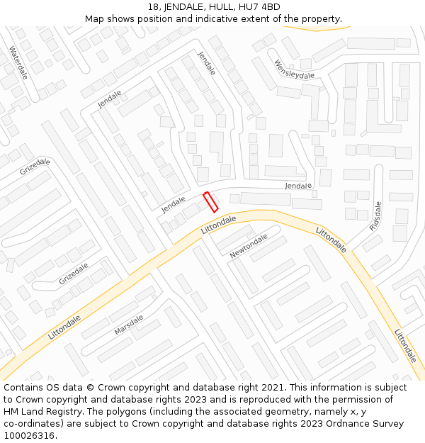 18, JENDALE, HULL, HU7 4BD: Location map and indicative extent of plot