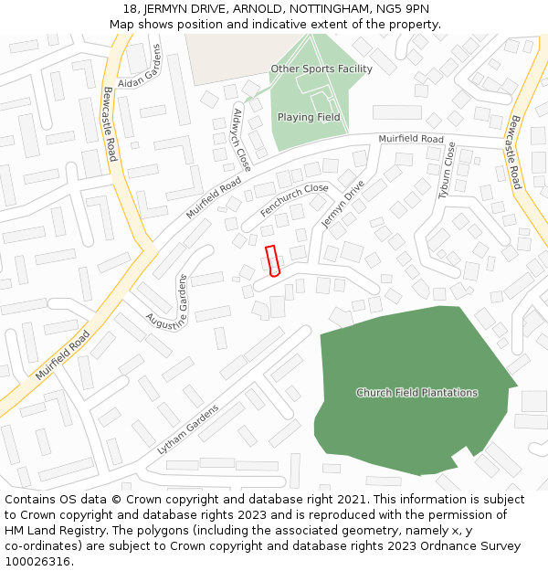 18, JERMYN DRIVE, ARNOLD, NOTTINGHAM, NG5 9PN: Location map and indicative extent of plot