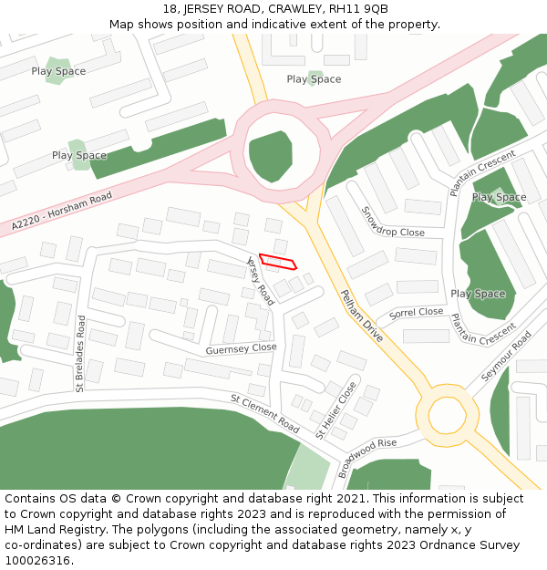 18, JERSEY ROAD, CRAWLEY, RH11 9QB: Location map and indicative extent of plot
