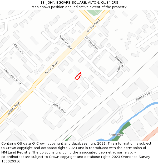 18, JOHN EGGARS SQUARE, ALTON, GU34 2RG: Location map and indicative extent of plot