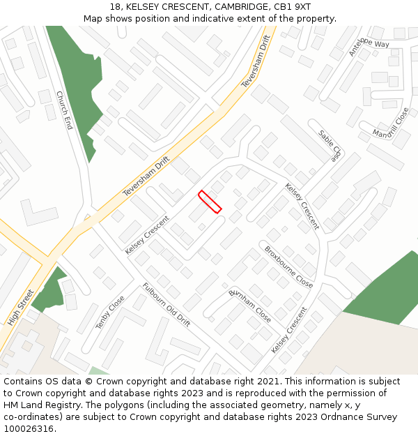 18, KELSEY CRESCENT, CAMBRIDGE, CB1 9XT: Location map and indicative extent of plot