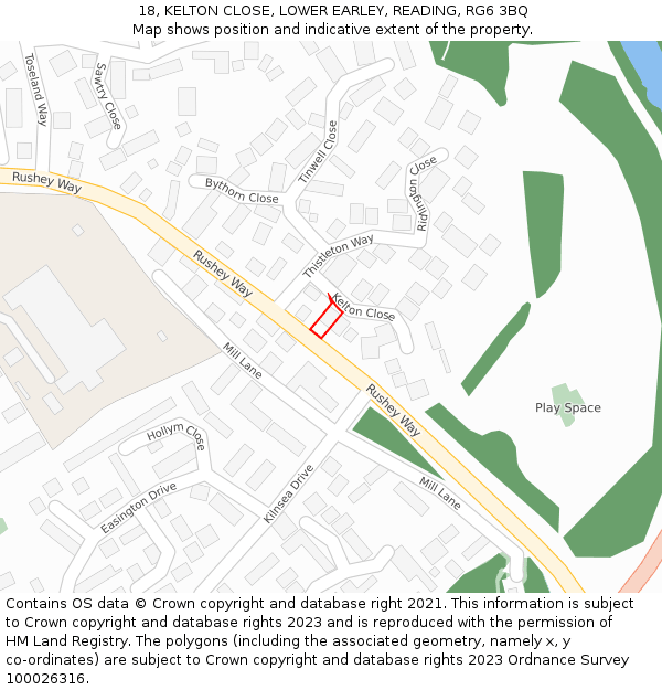 18, KELTON CLOSE, LOWER EARLEY, READING, RG6 3BQ: Location map and indicative extent of plot