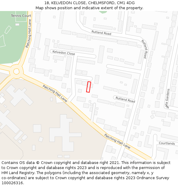 18, KELVEDON CLOSE, CHELMSFORD, CM1 4DG: Location map and indicative extent of plot