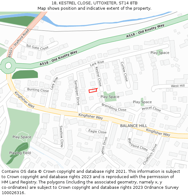 18, KESTREL CLOSE, UTTOXETER, ST14 8TB: Location map and indicative extent of plot