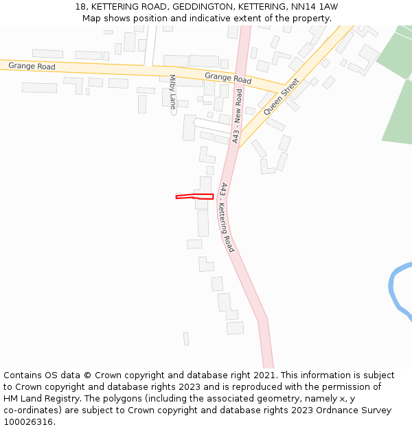 18, KETTERING ROAD, GEDDINGTON, KETTERING, NN14 1AW: Location map and indicative extent of plot