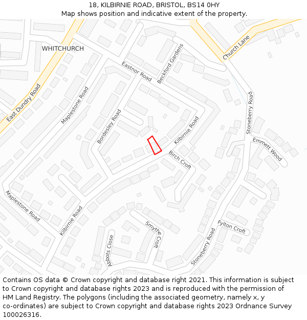 18, KILBIRNIE ROAD, BRISTOL, BS14 0HY: Location map and indicative extent of plot