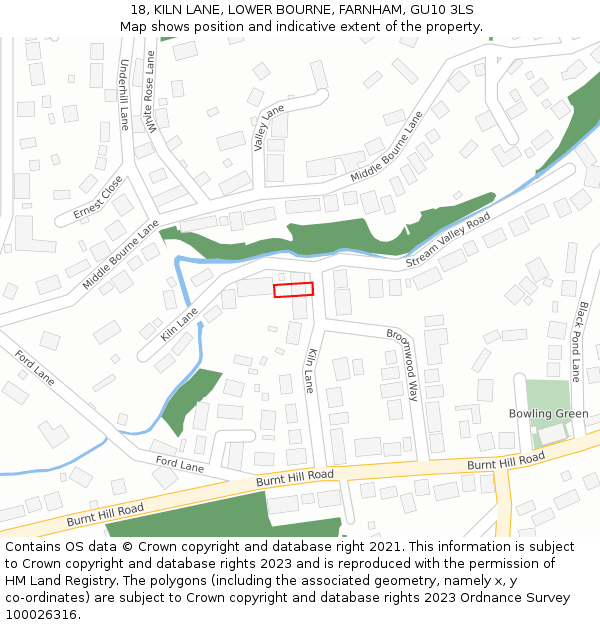 18, KILN LANE, LOWER BOURNE, FARNHAM, GU10 3LS: Location map and indicative extent of plot