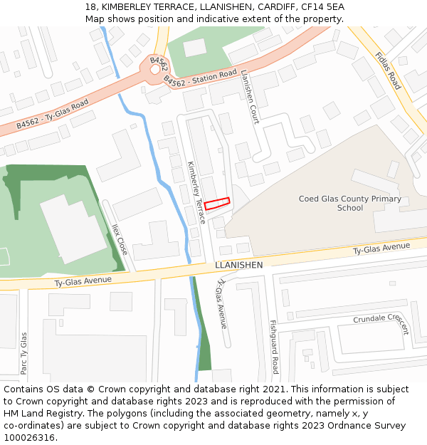 18, KIMBERLEY TERRACE, LLANISHEN, CARDIFF, CF14 5EA: Location map and indicative extent of plot