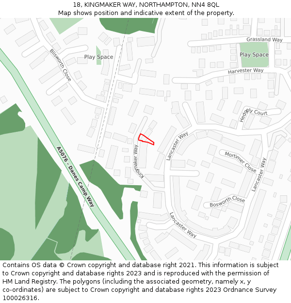 18, KINGMAKER WAY, NORTHAMPTON, NN4 8QL: Location map and indicative extent of plot