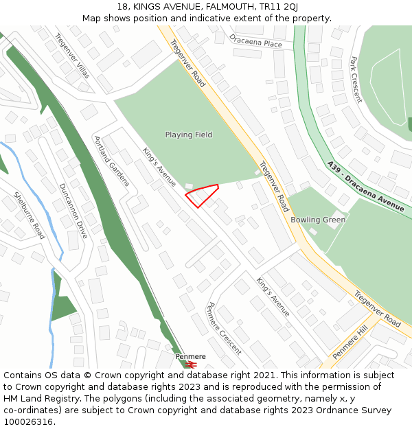 18, KINGS AVENUE, FALMOUTH, TR11 2QJ: Location map and indicative extent of plot