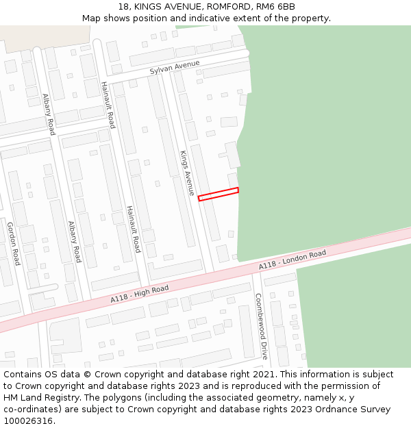 18, KINGS AVENUE, ROMFORD, RM6 6BB: Location map and indicative extent of plot