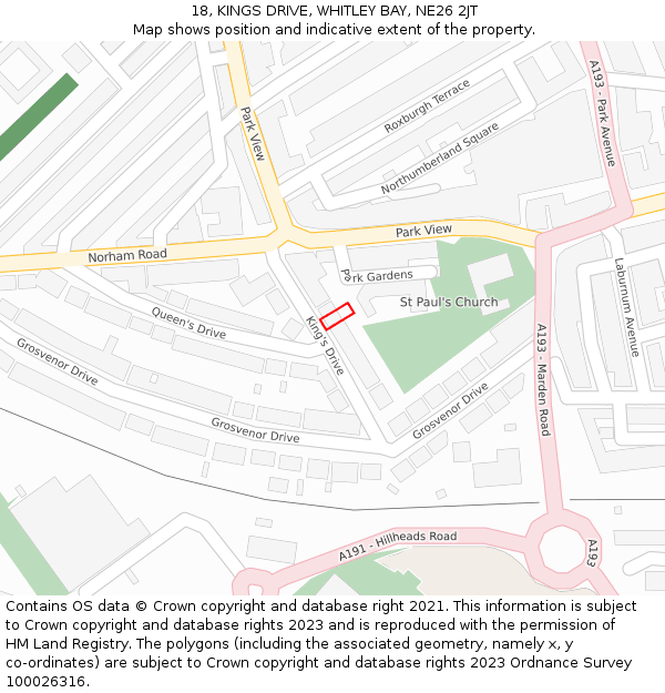 18, KINGS DRIVE, WHITLEY BAY, NE26 2JT: Location map and indicative extent of plot