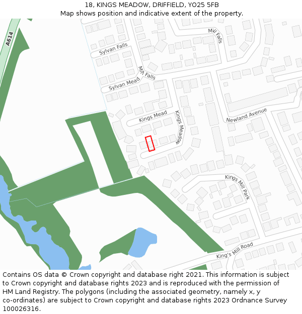 18, KINGS MEADOW, DRIFFIELD, YO25 5FB: Location map and indicative extent of plot